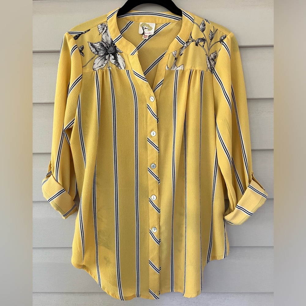 Fig and Flower Anthropologie coastal cottagecore boho blouse stripes floral M P
